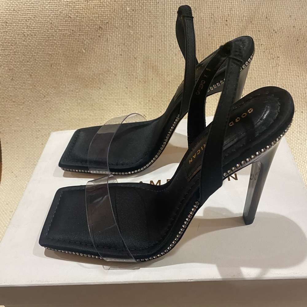 Good American Black Sling Back Heel Crystal Crush